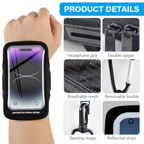 Image of Proberos Armband for Mobile Phones with Detachable Strap & Carabiner, Waterproof Phone Holder for iPhone 18, 17, 16, Large Capacity Arm Band with Card Holder for Within 6.8in 's Mobile