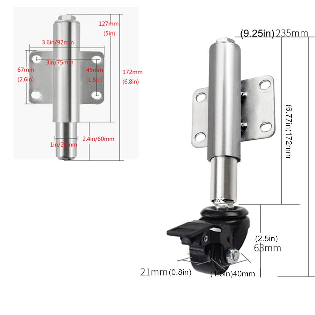 Ruedas Rueda giratoria for puerta de 40 mm (1,5 pulg.), 2 amortiguadores de resorte planos de alta resistencia retráctiles de 60 mm, capacidad de carga de 50 kg, resistente y duradera, sin ruido.(Blac