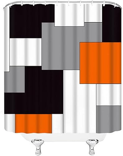 Miniatura 3 de Cortina de ducha geométrica naranja negro blanco gris geometría abstracta cuadrada rectangular arte moderno diseño creativo juego de decoración de