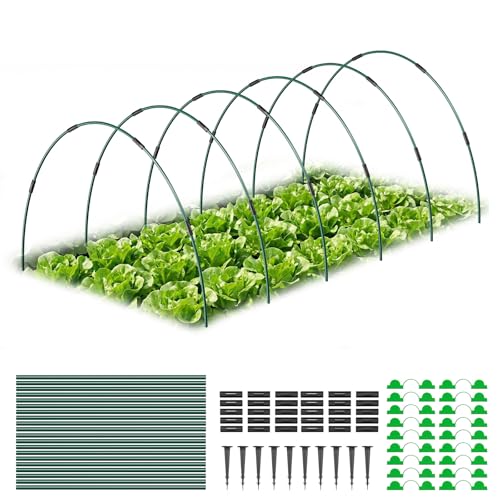 MYMULIKE 60 Stück Folientunnel für Hochbeet 115 x 85cm Pflanztunnel Bögen Set aus 12 Glasfaser-Gartenbögen Gewächshaus Hoops für Gemüse Blumen Obst