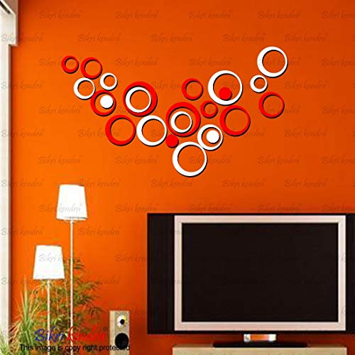 Image of Bikri Kendra - 24 Ring Black & Red(2) 3D Acrylic Mirror Wall Decor Stickers - for Drawing Room Living Room Bedroom Kids Room Home & Office Sticker