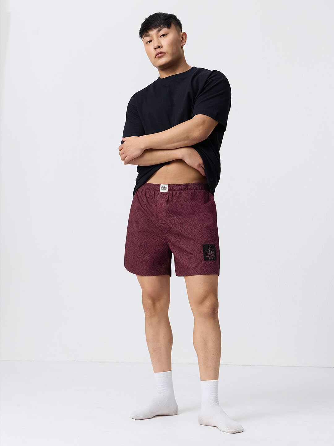 The Souled Store Avatar: Fire Bender Uomini e Ragazzi Elastico in Vita Marrone Stampa Geometrica All-Over Cotone Appliqué Dettaglio Merchandise Ufficiale Lounge Boxer Shorts