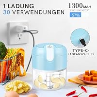 Mini-Zerkleinerer Elektrisch 250ml, Kabellos Wiederaufladbar USB Typ-C, 304 Edelstahlklinge, Lebensmittelechtes Material, Tragbar Küchenhelfer für Obst, Gemüse, Knoblauch, Babybrei, Camping – Ansicht 3
