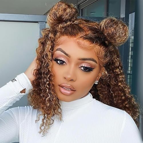 SODLIS Honey Blonde Short Curly Bob Wig Human Hair Ombre