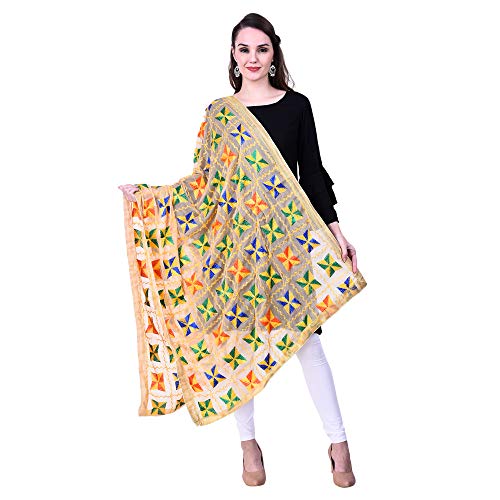 Women's Embroidered Hand Work Phulkari Chiffon Dupatta Chunni Scarf