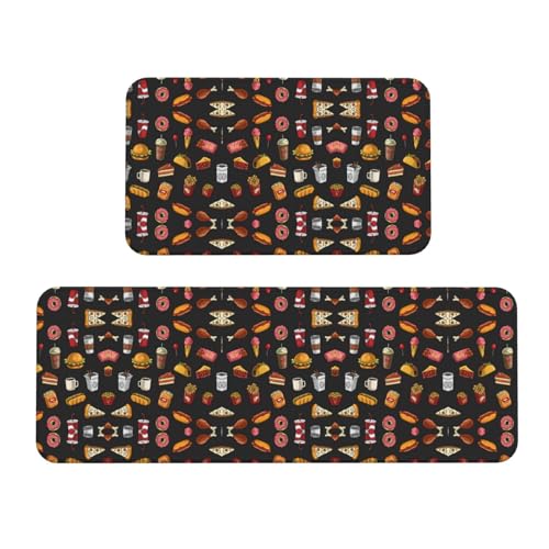 Juego de alfombras de cocina de 2 piezas con diseño de hamburguesa y pierna de pollo, tapete de pie cómodo para cocina y hogar