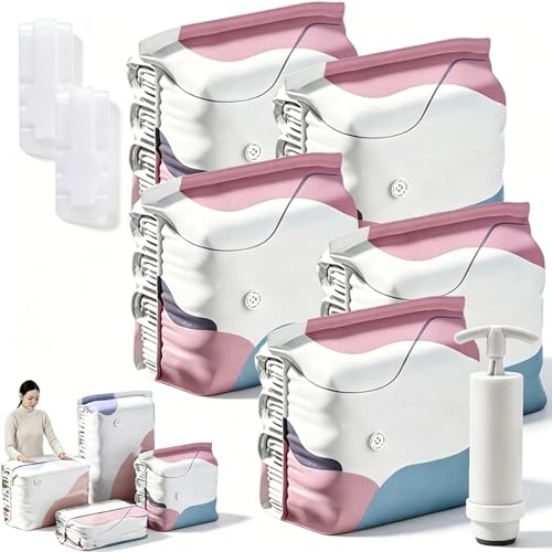 Image of No‑pump Vacuum Storage Bags - 3-Sec Fast Compression, 80% Space Saving, Upgrade Reusable Large 3d Cube Vacuum Seal Bags, Keeps Clothes Dry & Dust‑Free, Press & seal,M /19.7 x 27.6 x 11.8 in:5Pcs