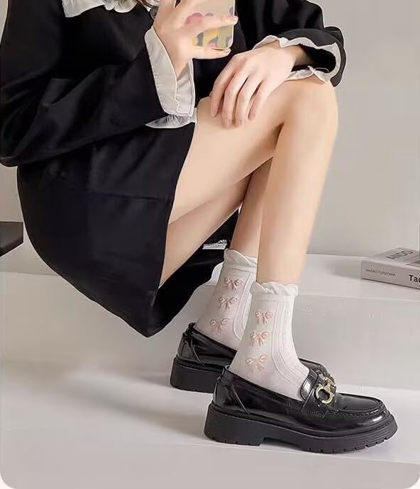 MarJunSep Cute Floral Crew Socks for Women Teen Girls Flower Cottagecore Frilly Vintage Fancy Cotton Socks - Image 8