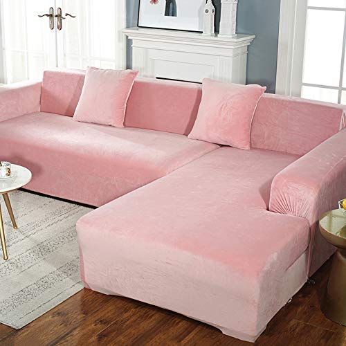 Mm-Cdz High Stretch Velvet Sofa Couch Cover L-Shape Couch Covers For Pets Dogs Elastic Sofa Slipcover Universal Couch Shield Furniture Protector-Pink 2 Seater(57-73Inch) #TOP3