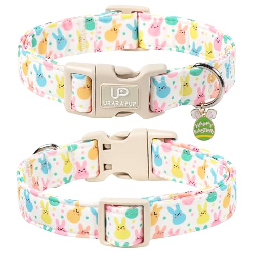 Image of Easter Day Dog Collar, UP URARA PUP Easter Bunny Adjustable Pet Collar with Quick Release, Colorful Rabbits Dog Collars for Small Medium Large Dogs