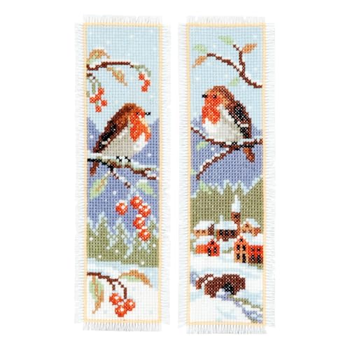 Image of Vervaco Cross Stitch Bookmark Kit Robins (Set of 2) 2.4 inch x 8 inch