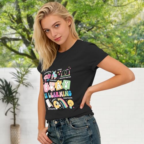Play is Learning Teacher Shirts Women Kindergarten Teacher Shirt Teaching Life Tops — view 4