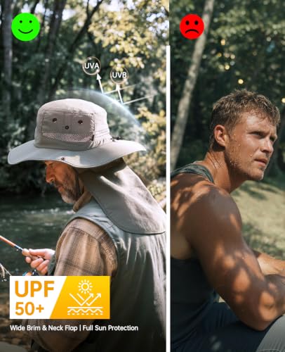 Fishing Sun Hats for Men Women, Sun Protection Hat with Neck Flap UPF 50+, Wide Brim, Breathable, Adjustable, Lightweight, Portable, Outdoor - image 4