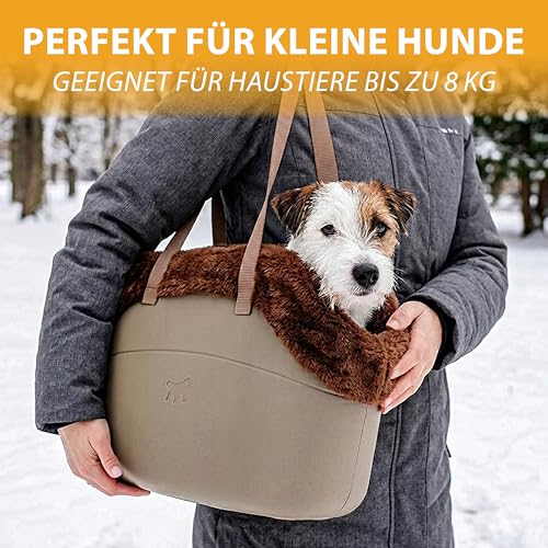 Ferplast Borsa per cani WITH-ME WINTER, in EVA Morbida plastica gommata, con rivestimento in pelliccia ecologica, Manici regolabili, Cinghiolo di sicurezza incluso, 21,5 x 43,5 x h 27 cm Tortora