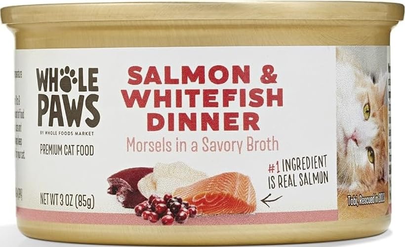 Image of Whole Paws, Wet Cat Food, Salmon & Whitefish Dinner in Savory Broth, 3 Ounce (Pack of 6)