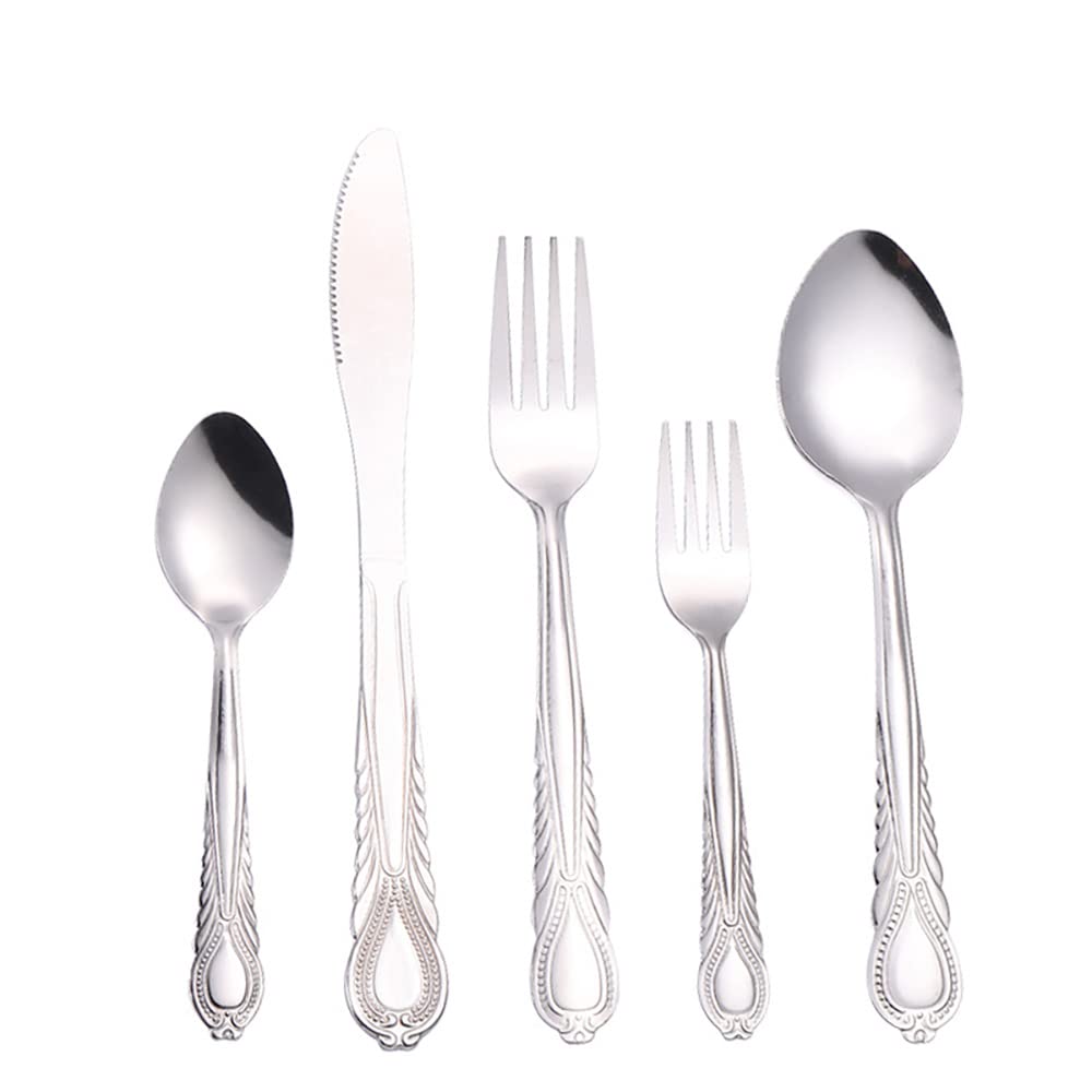Juego de cubiertos, juego de cubiertos de acero inoxidable, plástico transparente, juego de cuchara, cuchillo y tenedor, juego de cubiertos retro de 50 piezas, cubiertos de cocina, vajilla principal d