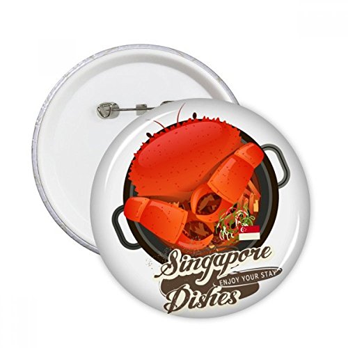 Badge Crabe Singapour Chili broche ronde XXL idée cadeau originale pour passionnés de cuisine