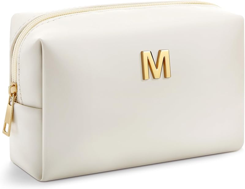 Kigeli Necessaire de Maquiagem com Inicial Metálica, Bege, M