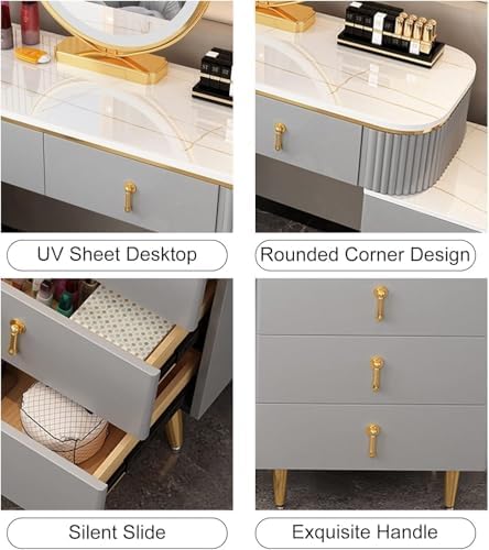 モダンな化粧台デスクセット、LED ライト、調節可能なキャビネット、クッション付きスツール付き、3 つの照明モード、自宅の寝室やスタ人気売れ筋ランキング