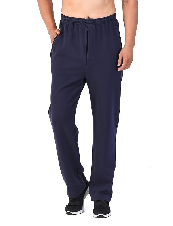 Zoulee Men's Front Zip Open-Bottom Sports Pants Sweatpants Trousers Fleece Navy Blue 2XL by Zoulee - Image 7