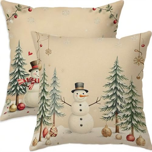 Housse de coussin Noël 70x70 cm blanche en lin imperméable pour décorer votre salon - 2