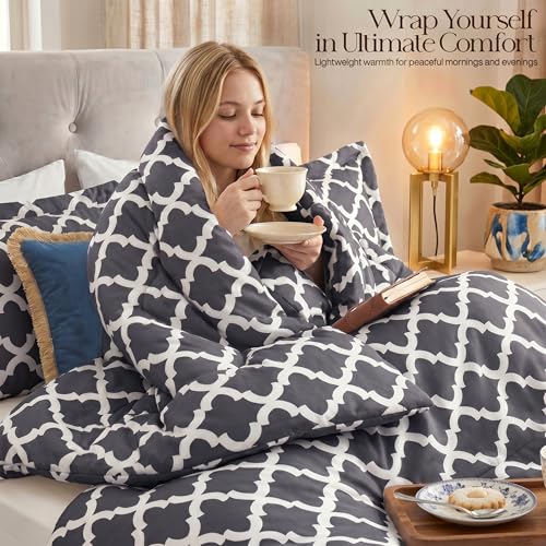 Image of Utopia Bedding 3 Pc Queen Comforter Set, Printed Comforter, Grey | Comforter Set Includes Comforter (88x88) Inches, 2 Shams (20x26) Inches. Soft Microfiber Down Alternative, Machine Washable.