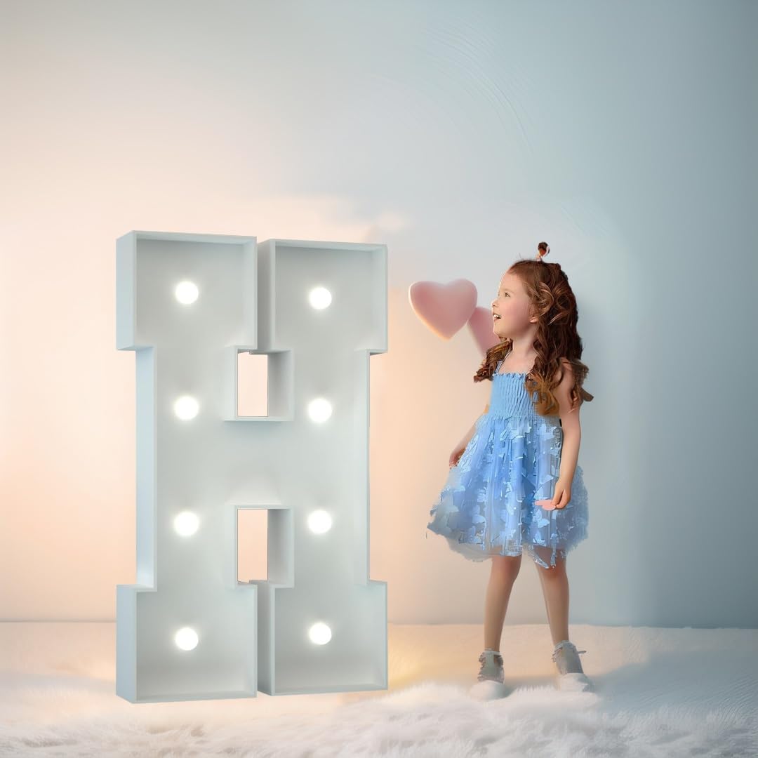 2.3FT/3.3FT/4FT Large Marquee Letters LED Light Up Sign White Light(Letter H,2.3FT/70CM)
