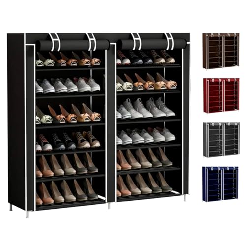 Lista de Zapateras de tela los mejores 5. 42 SELECTSHOP Zapatera Organizador Doble Con Cubierta de Tela Impermeable, Estante con Estructura de Acero de 6 Niveles, Zapatero Ahorrador de Espacio, Multifuncional de Fácil Armado...