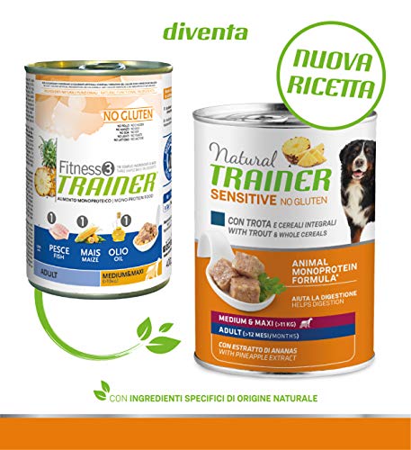 Natural Trainer Sensitive No Gluten Medium - Maxi, feuchtes Futter für Hunde mit Forelle und Vollkornprodukten, 12 x 400 g