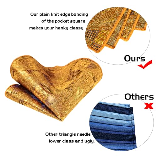 Image of 5PCS Tie and Pocket Square for Men, Silk Necktie and Handkerchief Cufflinks with Gold Ring and Lapel Pin Set