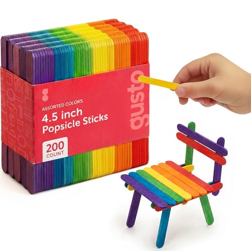 Gusto [200 Count] 4.5 Inch Colored Popsicle Sticks for Crafts - Multi-Purpose Wooden Sticks for ICES, Ice Cream, and More - (Formerly Comfy Package)