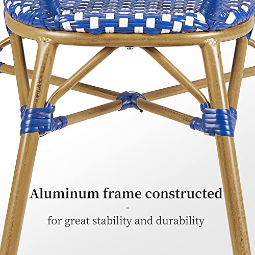 Image of PURPLE LEAF Outdoor French Bistro Arm Chairs Set of 4, Bamboo Finish, Blue