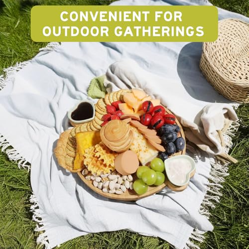 Hniuyun 12 Inch Bamboo Round Cheese Board and Charcuterie Set with 2 Ceramic Bowls Kitchen Serving Platter Housewarming Gift for Dining Room - Cosy Home Interiors Hniuyun 12 Inch Bamboo Round Cheese Board and Charcuterie Set with 2 Ceramic Bowls Kitchen Serving Platter Housewarming Gift for Dining Room - Image 4