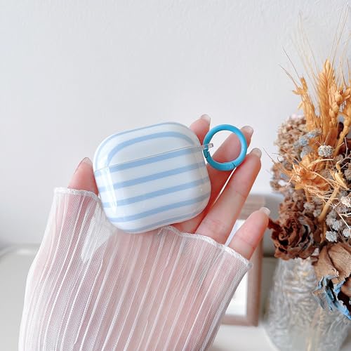 Image of MINSCOSE for AirPods 4 Clear Case,Cute Stripes Aesthetic Pattern Design with Trendy Keychain Ring,Soft TPU Anti-Drop Shockproof Protective Cover with Cleaner Kit for Girls Women-Blue