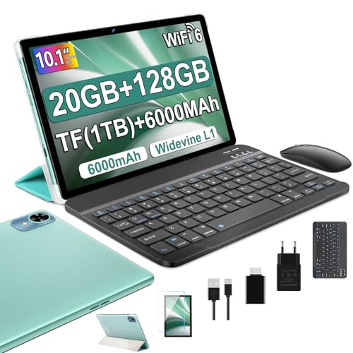 fezawio Android 14 Tablet 10 Zoll 20GB RAM+128GB ROM, Octa-Core WiFi 6, 6000mAh, (1TB TF) Tablet mit Tastatur und Maus-(grün)