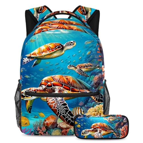 Sac à dos de jour tortue de mer multicolore pour sorties scolaires et voyages d'élèves