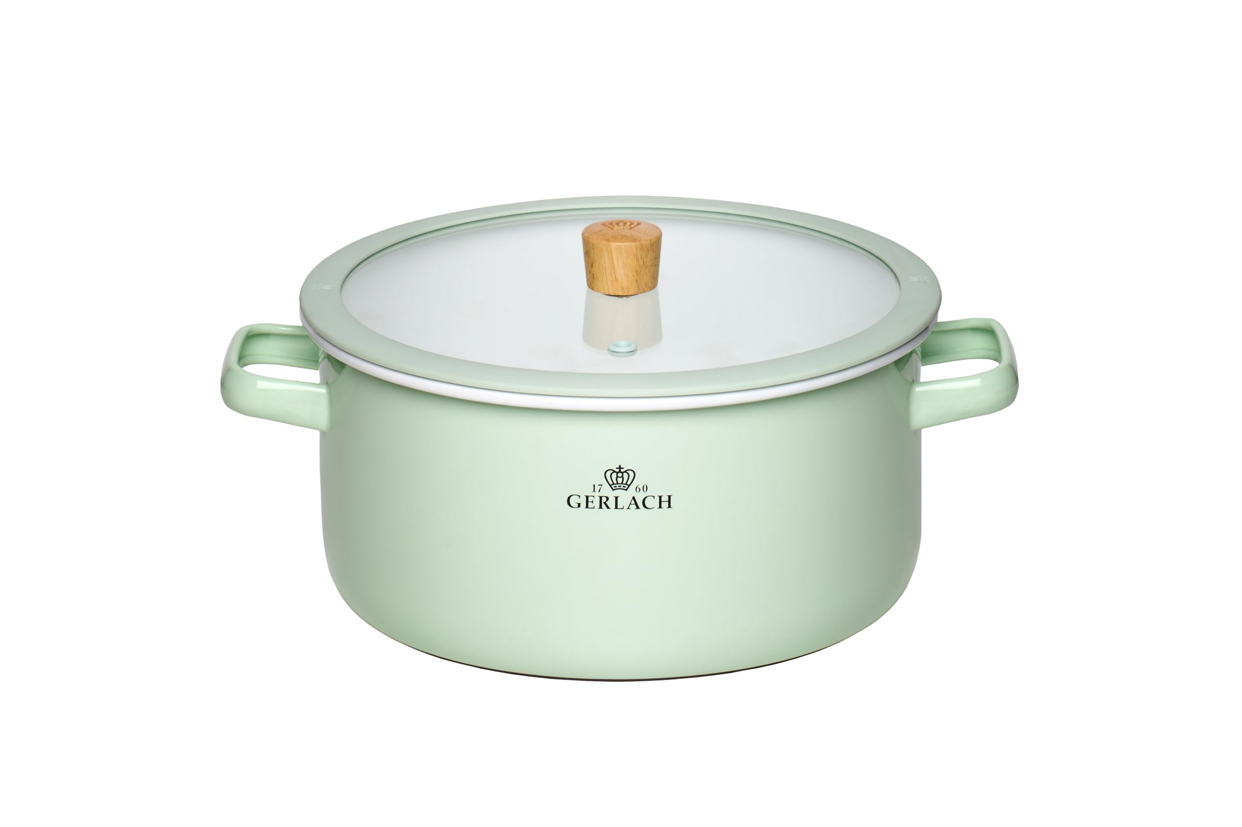 Gerlach Pastel Green 1760 Saucepan - 24 Cm 5 L Enamel - All Types Of Cookers - Tempered Glass Lid - Natural Enamel