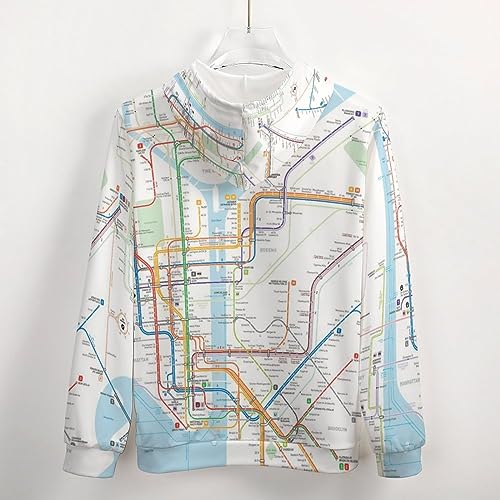 New York Subway Map Men's Hoodie Zippered Hooded Sweatshirt Lightweight Top with Pocket4