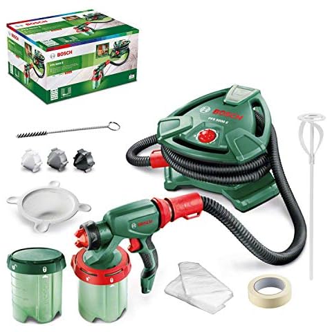 Bosch Farbsprühsystem PFS 5000 E (1200 W, 2x Farbbehälter 1000 ml, Düsen für Wandfarben, Lackfarben, Lasuren, im Karton) - Amazon Edition Cover