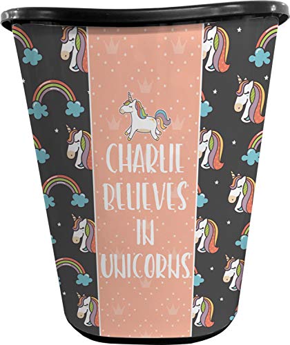 RNK Shops Personalized Unicorns Waste Basket - Double Sided (Black)