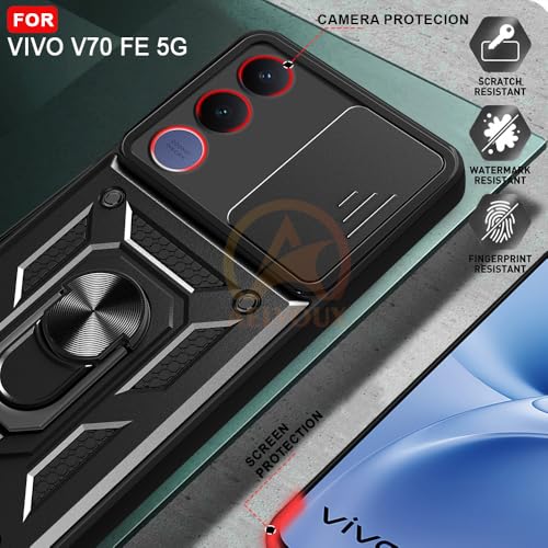 Image of Armor Bumper Back Cover Case for VIvo V70 FE 5G | Rotating Camera Cover, Ring Holder & Kickstand | Heavy Duty & 360 Degree Protection VIvo V70 FE 5G Back Cover (Black)