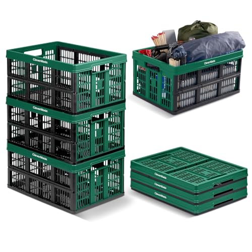 Image of CleverMade Collapsible Utility Crates For Storage, 45L 3 Pack, Forest