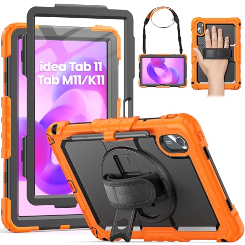 HXCASEAC Case for Lenovo Idea Tab 11 2025 / Tab M11 2024 / K11 11inch with Screen Protector/Pen Holder/Rotating Hand Strap/Stand, Protective M11 Tablet Case (TB-330FU/TB-330XU) Cover 2024, Orange
