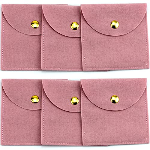 IFAMIO 6 Pcs Jewelry Pouch Bags Velvet Jewelry Storage Bags with Snap Button Pink Microsuede Luxury Small Gift Packaging for Necklaces Bracelet Rings Earings Watch Coins