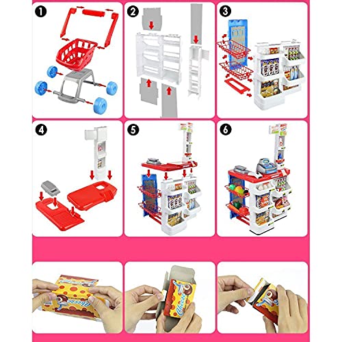 Image of Kids Supermarket Playset - Pretend Grocery Store Checkout Counter with Cash Register, Scanner, Shopping Cart & Accessories | Multicolor Role Play Shop Toy for Boys & Girls