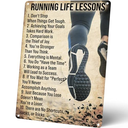 Homely Accents Vintage Running Life Lessons Metal Tin Sign, Inspirational Quotes Poster for Gym Home...