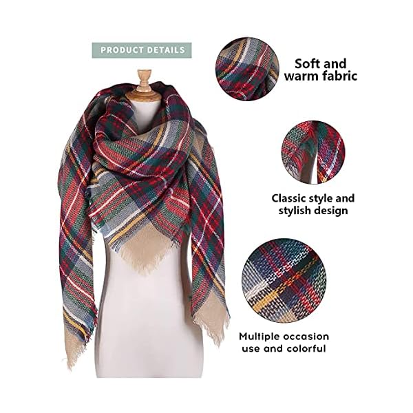 Women's Plaid Blanket Scarf Winter Warm Scarf Soft Chunky Large Wrap Shawl Scarves - Image 4