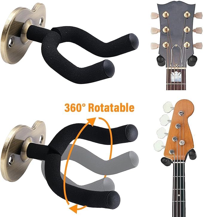 AUPHY Guitar Wall Mount Guitar Hanger with Automatic Lock and Swivel Design for Classical Guitar?Electric Guitar?Acoustic Guitar and Bass etc