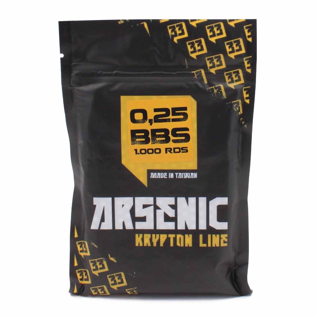Bolsa de Bolas para Airsoft Marca Arsenic Krypton de 0,25 g, no biodegradables, 1000 Unidades, 6 mm, Blancas, Bien pulidas, sin Atascos ni residuos