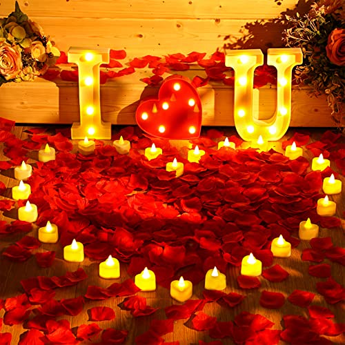 Image of Coume 6000 Pcs Artificial Rose Petals and Candles Set, Warm White Light